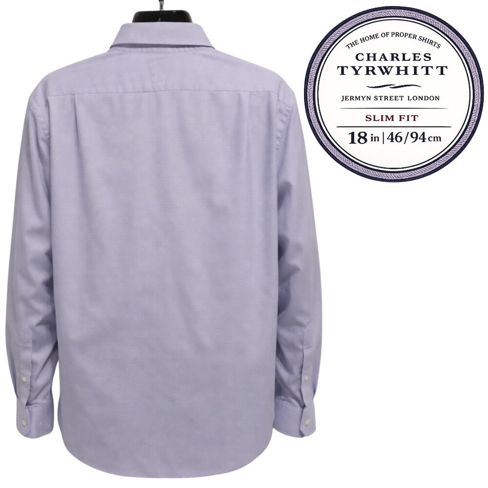 Charles Tyrwhitt Slim Fit Dress Shirt 18 Lilac Textured 100% Cotton L/S - Picture 4 of 10